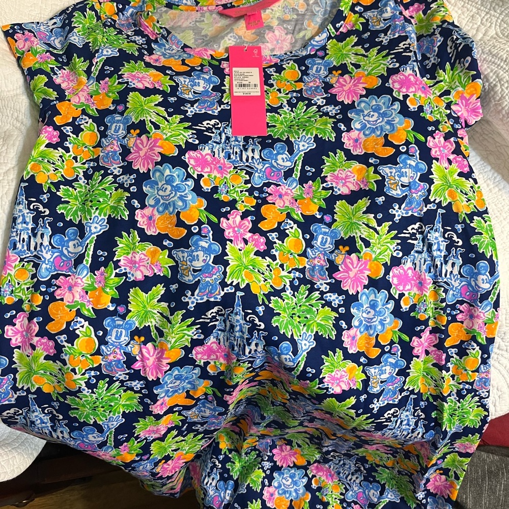 Lilly Pulitzer Mickey Mouse Floral Print Dress with Blue and Pink Accents